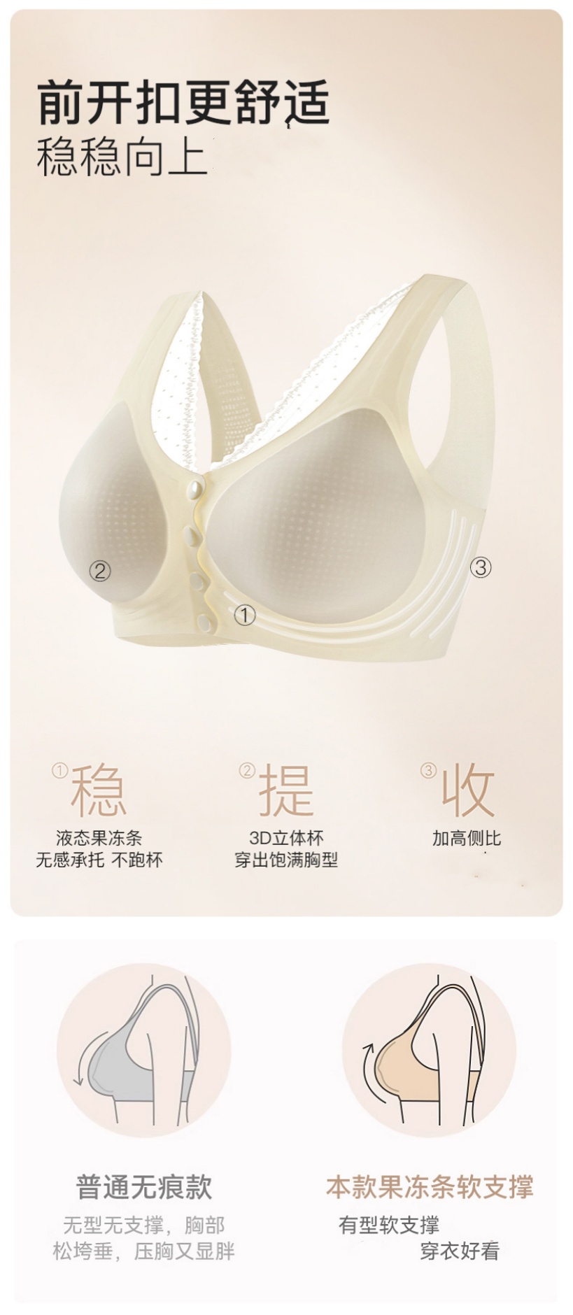 新款蕾丝无痕前扣立体固定罩杯内衣无痕薄款无钢圈文胸美背背心详情7