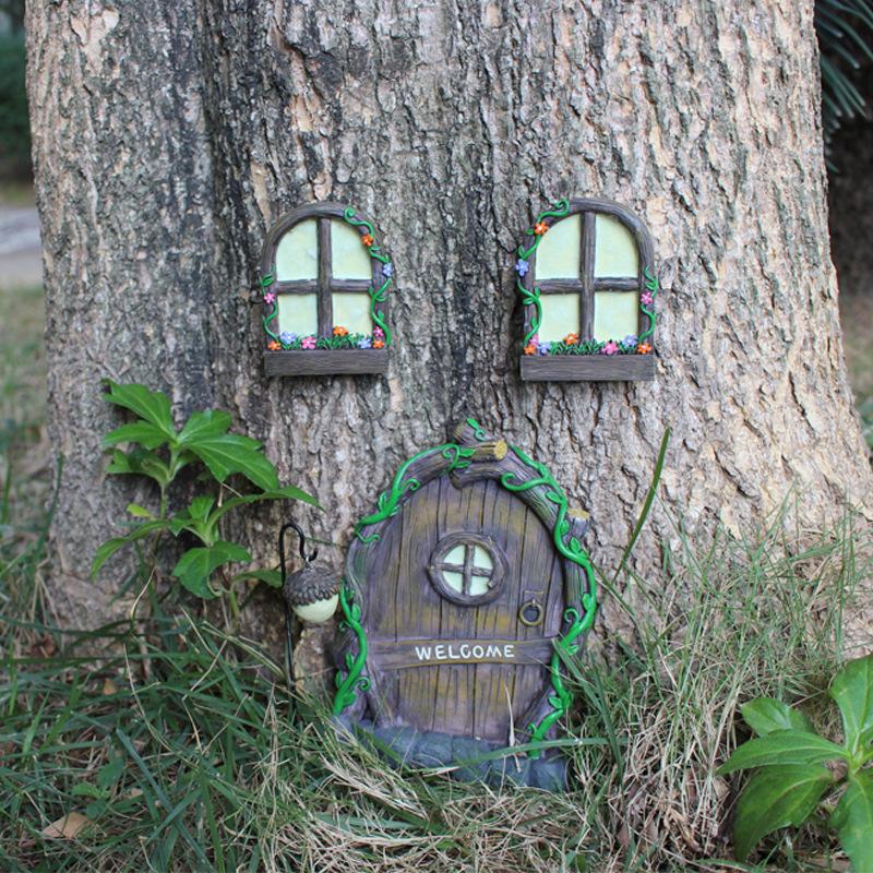 Cross-Border Resin Doors and Windows Pendant Luminous Doors and Windows Tree Pendant Courtyard Garden Decorations Resin Crafts Tree Decoration full figure