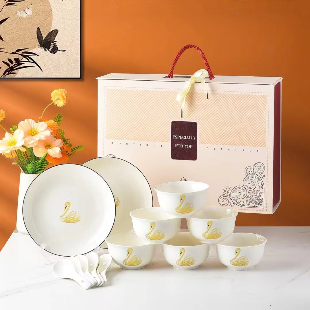 陶瓷餐具套装碗陶瓷盘礼品小套装米饭碗平盘方盘圆盘冷菜盘面碗瓷伴手礼礼品盒餐具套装详情图9