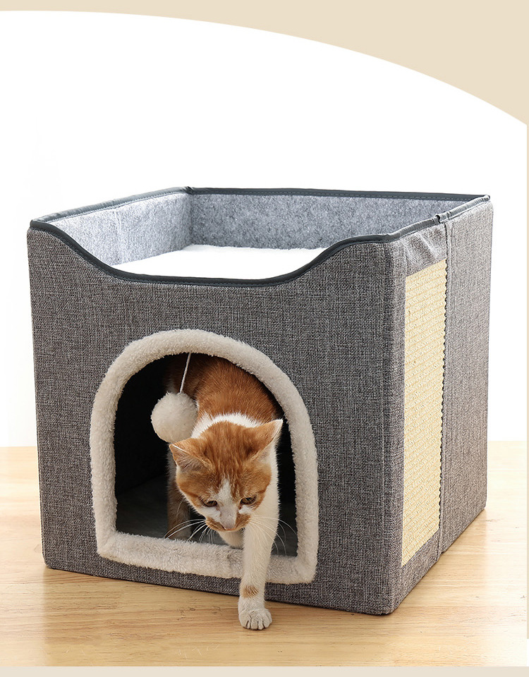 四季收纳双层宠物猫屋折叠宠物窝笼冬夏车载两用磨爪猫房子详情8