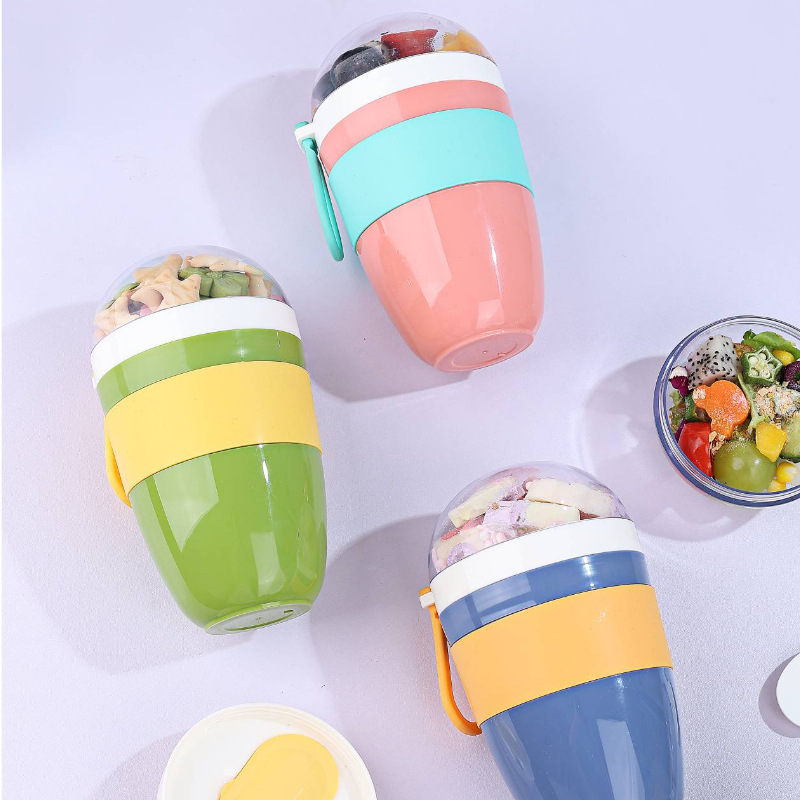 S42-6787 New oatmeal cup, yogurt cup with cover, scoop to go, double breakfast cup for office use full figure