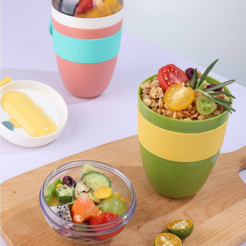 S42-6787 New oatmeal cup, yogurt cup with cover, scoop to go, double breakfast cup for office use Specification drawing