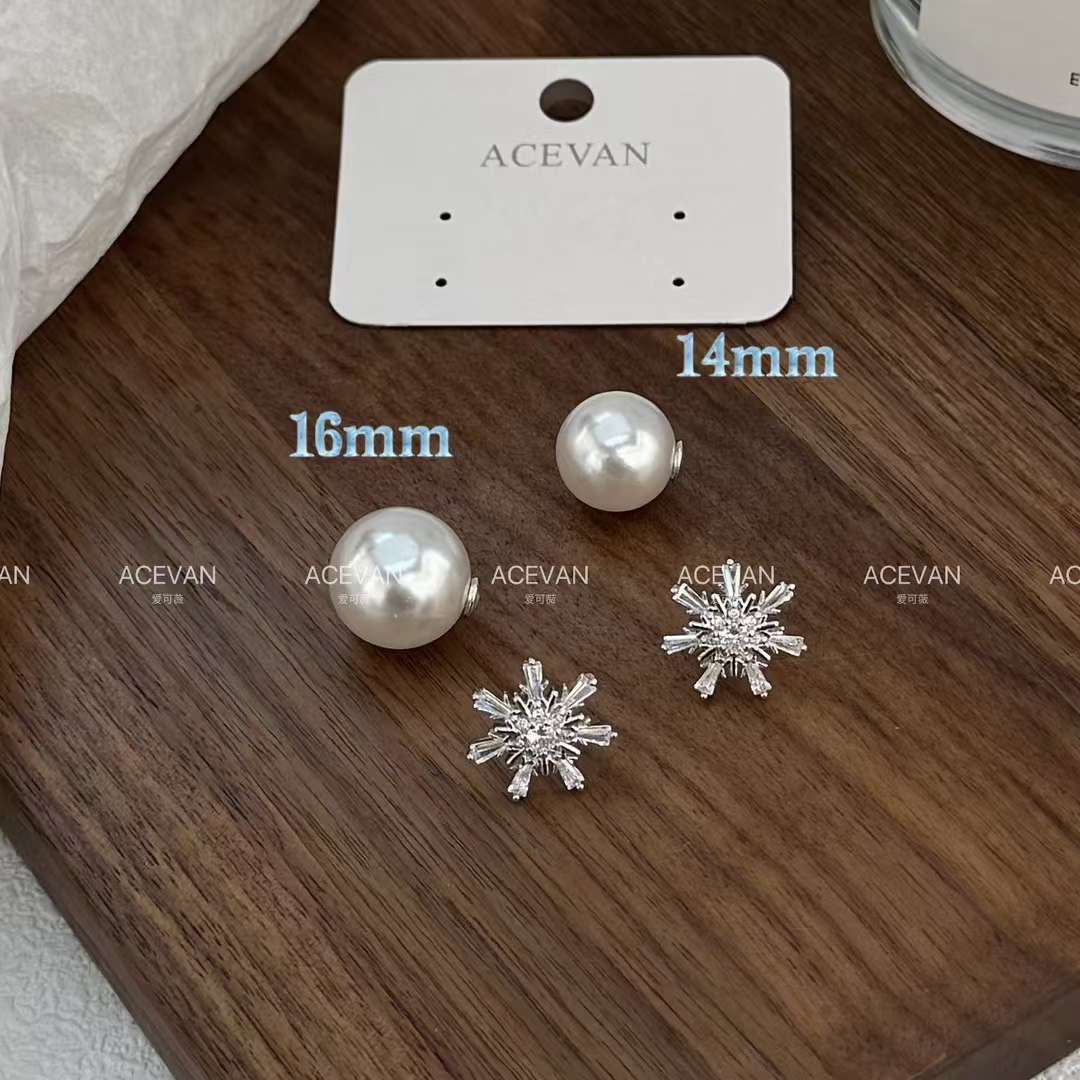 Snowflakes perlas pendientes 925 agujas de plata navidad nueva llegada simple incrustado con circonitas uno dos desgaste diseño sentido orejeras mujeres details Picture