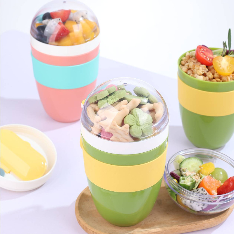 S42-6787 New oatmeal cup, yogurt cup with cover, scoop to go, double breakfast cup for office use Item Picture