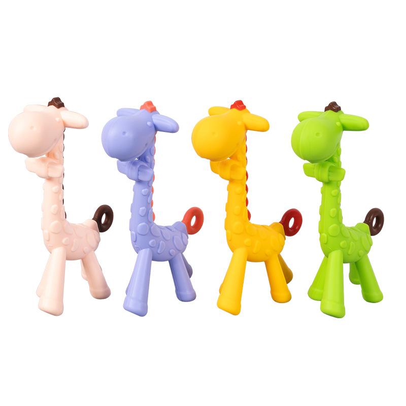factory wholesale deer teether giraffe transparent color silicone teether teether grinding machine edible silicon munchkin soothing chews molar rod Item Picture