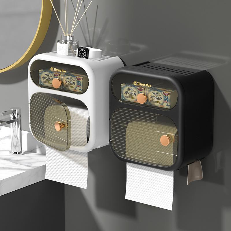 Toilet Tissue Holder Punch-Free Waterproof Toilet Paper Box Wall-Mounted Toilet Paper Rack Double-Layer Tissue Box details Picture