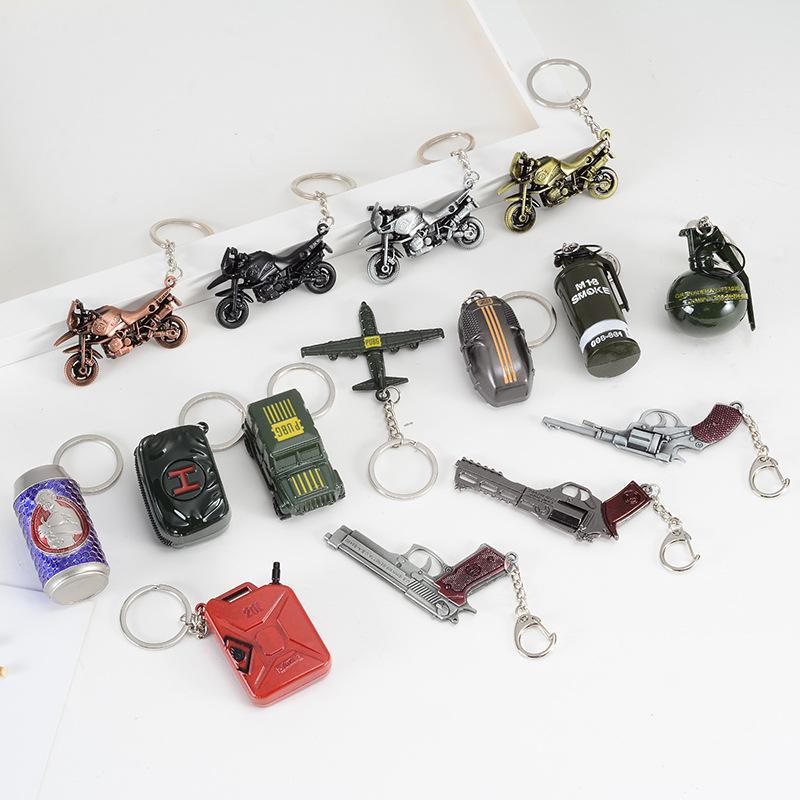 pubg game peripheral accessories metal keychains smoke bomb grenade bomb oil drum jesus survival gift pendant