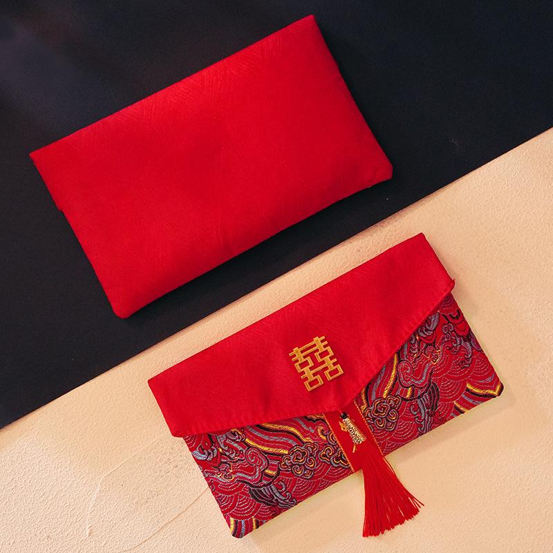 modified red envelop containing 10,000 yuan fabric wedding chinese character xi red pocket for lucky money large wedding engagement gift seal wedding supplies wholesale Specification drawing