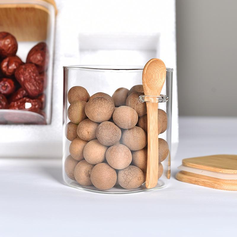 wholesale household sealed glass jar set square glass sealed can with wooden spoon storage tank snack storage jar Specification drawing