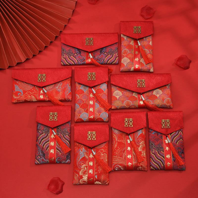chinese retro 2023 new wedding fabric red envelop containing 10,000 yuan wedding supplies creative modified red envelope wedding supplies details Picture