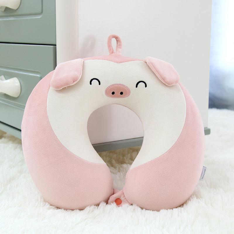 cartoon memory foam u-shape pillow neck pillow travel automotive headrest cushion pink pig cute in stock wholesale