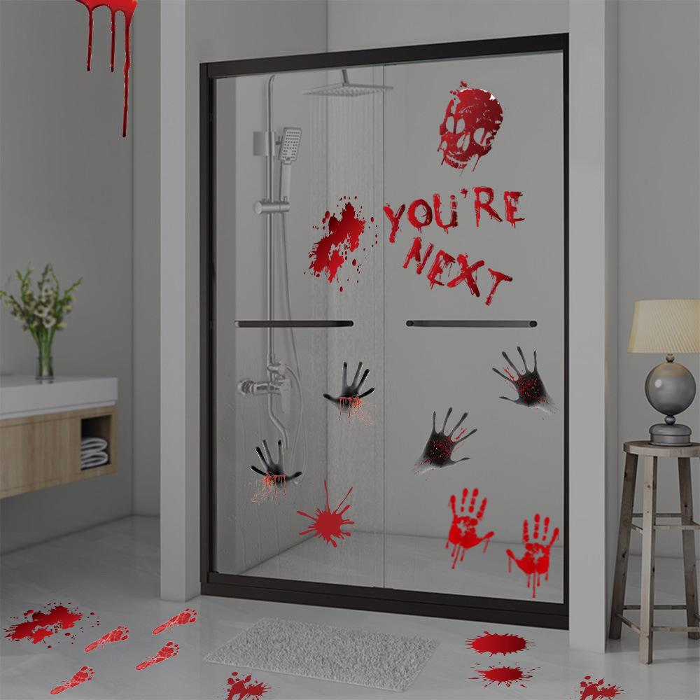 factory direct sales halloween decorations blood stain wall stickers blood footprints hand print ghost axe props stickers window stickers Application Scenario