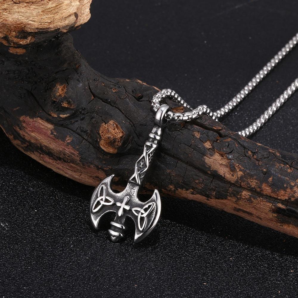 2023 new foreign trade ornament wholesale personalized retro viking axe men's titanium steel pendant necklace Specification drawing
