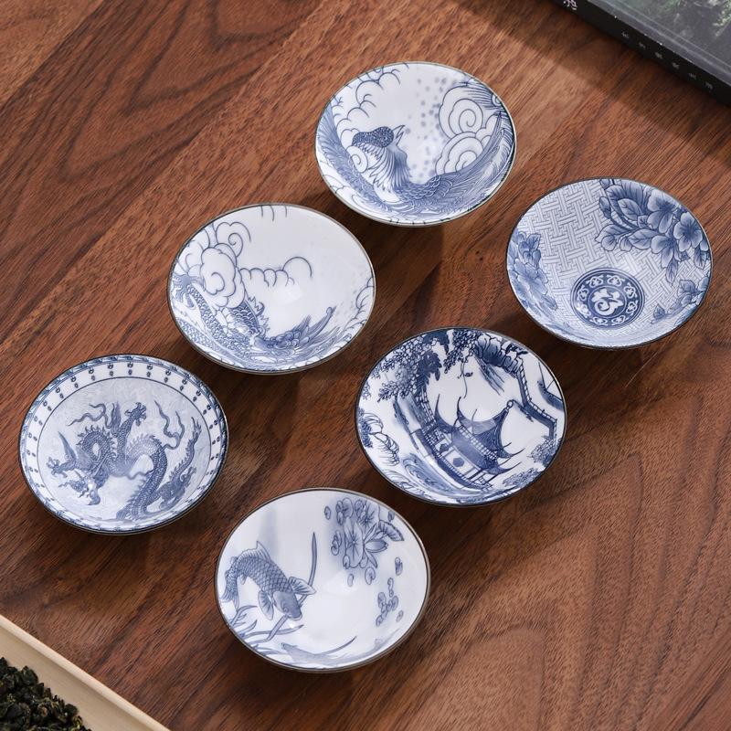 blue and white porcelain tea cup ceramic kung fu small tea cup single cup master cup teaware tea cup suit tea bowl tea bamboo-hat type cup