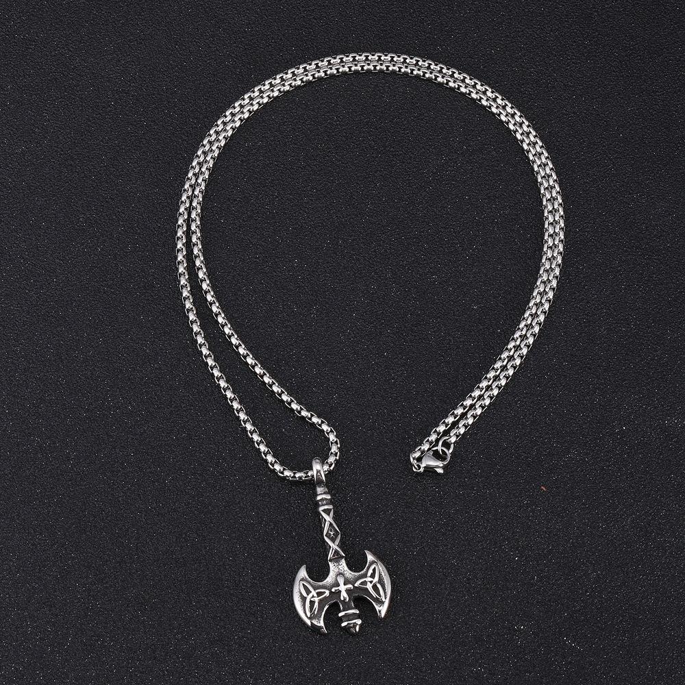 2023 new foreign trade ornament wholesale personalized retro viking axe men's titanium steel pendant necklace details Picture