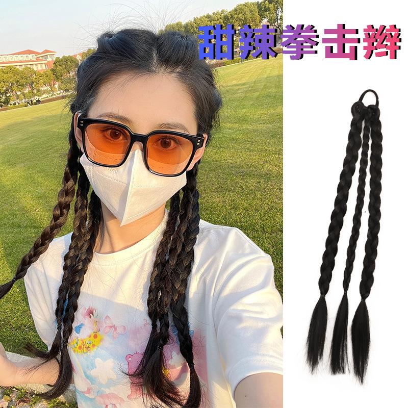 boxing braid wig sweet cool twist braid ponytail girl handmade fishbone weaving net red women's team hot girl dreadlocks ponytail details Picture