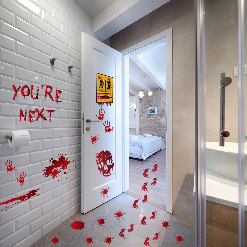 factory direct sales halloween decorations blood stain wall stickers blood footprints hand print ghost axe props stickers window stickers details Picture