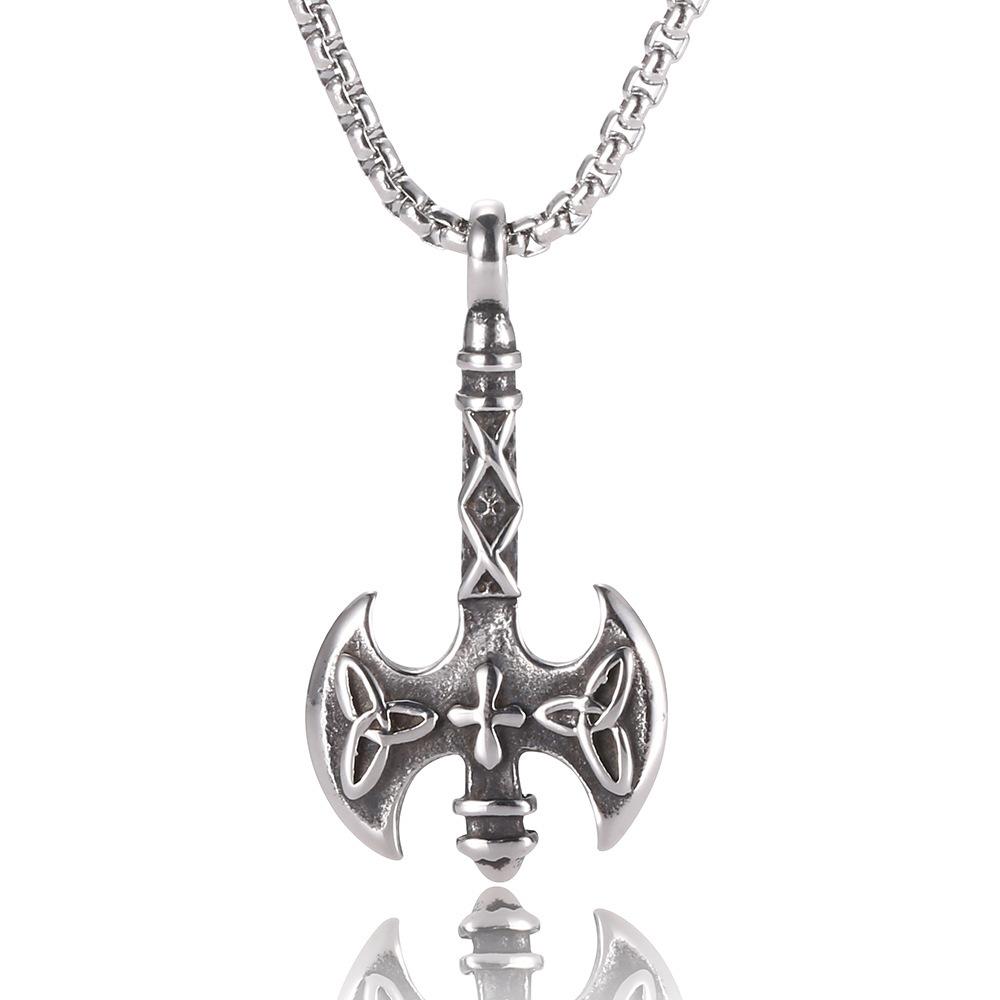 2023 new foreign trade ornament wholesale personalized retro viking axe men's titanium steel pendant necklace full figure