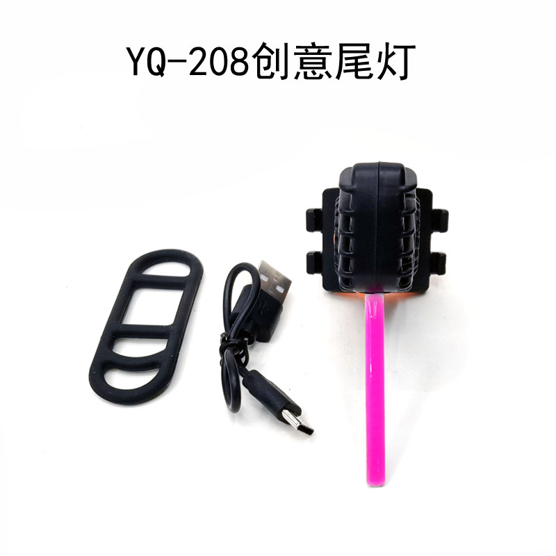Yq-208 USB rechargeable bicycle taillight, creative bicycle riding taillight, 1-shaped COB flowing light, flashing safety warning details Picture