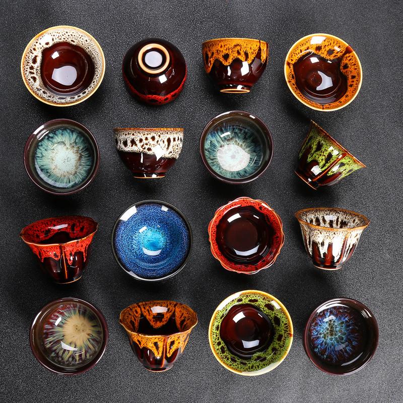flambe tea cup ceramic cup kung fu small tea cup master cup single cup jianzhan tea set tea bowl tea cup bamboo-hat type cup