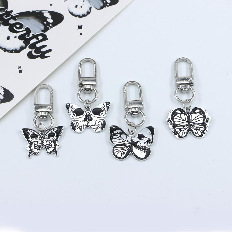 Goth Halloween Skull Butterfly Keychain Gothic Style Alloy DIY Pendant Bag Creative Gift
