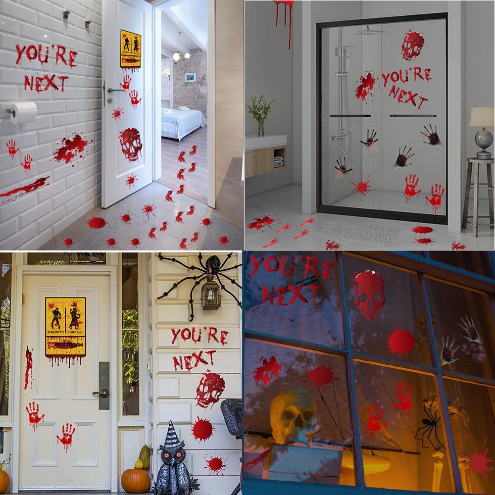 factory direct sales halloween decorations blood stain wall stickers blood footprints hand print ghost axe props stickers window stickers Item Picture