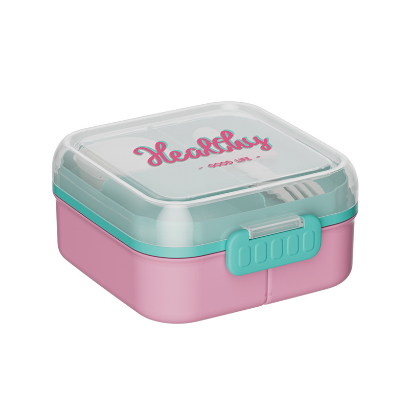 S42-6788 Double-layer lunch box Food-grade plastic divided lunch box can be put into the microwave office lunch box full figure