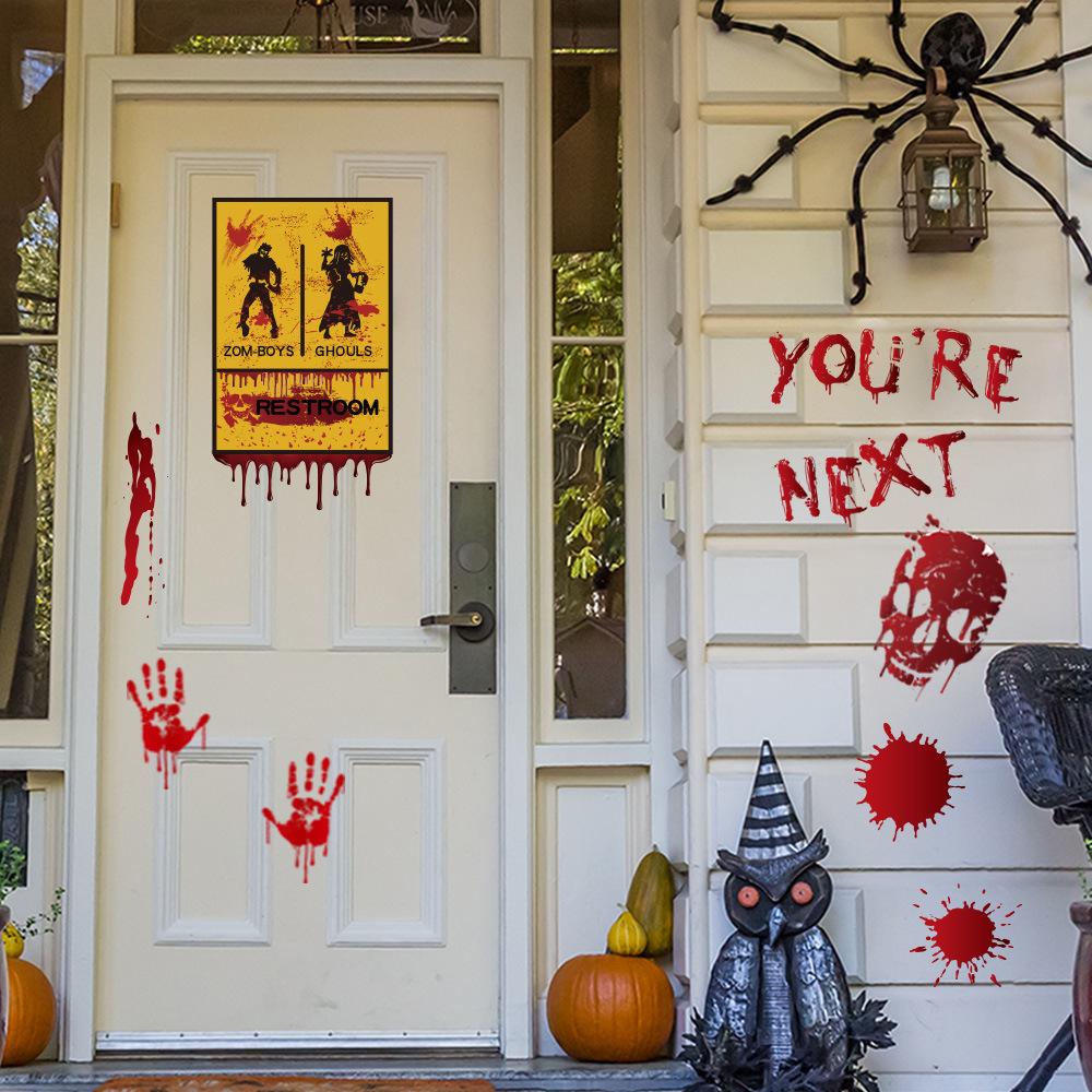 factory direct sales halloween decorations blood stain wall stickers blood footprints hand print ghost axe props stickers window stickers Specification drawing