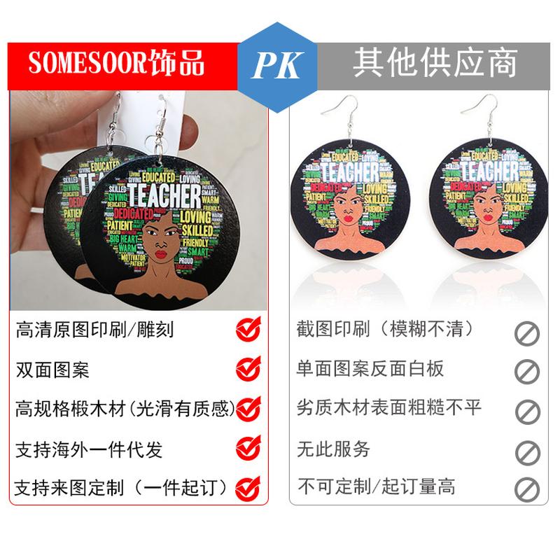 [Double-Sided Printing] Factory Direct Deliver AliExpress Amazon Hot European and American Fashion Africa 540 Wooden Earrings Application Scenario