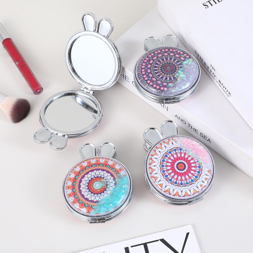 portable rabbit ear bread quicksand ethnic style series makeup mirror small double-sided foldable pocket makeup cosmetic mirror full figure