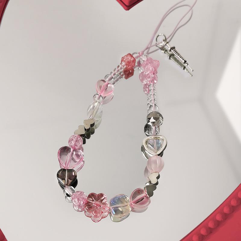 new sweet cherry blossom pink love short wrist mobile phone accessories ccd camera mobile phone chain lanyard pendant for women details Picture