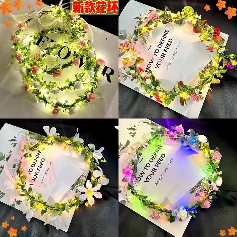 mori style luminous flash fairy garland sweet hair accessories bridal headdress wearing flower headband children camera shooting performance stall full figure
