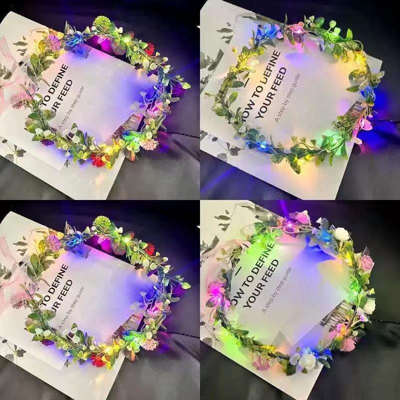 mori style luminous flash fairy garland sweet hair accessories bridal headdress wearing flower headband children camera shooting performance stall Specification drawing