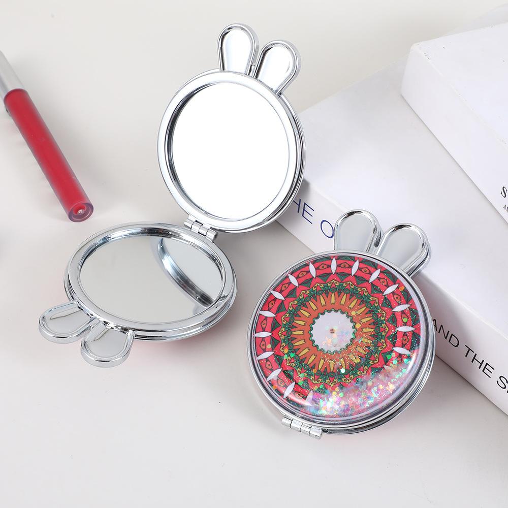 portable rabbit ear bread quicksand ethnic style series makeup mirror small double-sided foldable pocket makeup cosmetic mirror Specification drawing