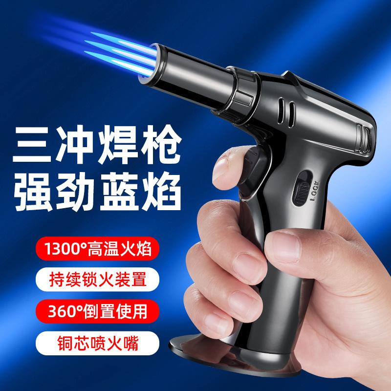 three fire spray gun desktop torch lighter cigar special windproof burning torch outdoor kitchen barbecue flame gun details Picture