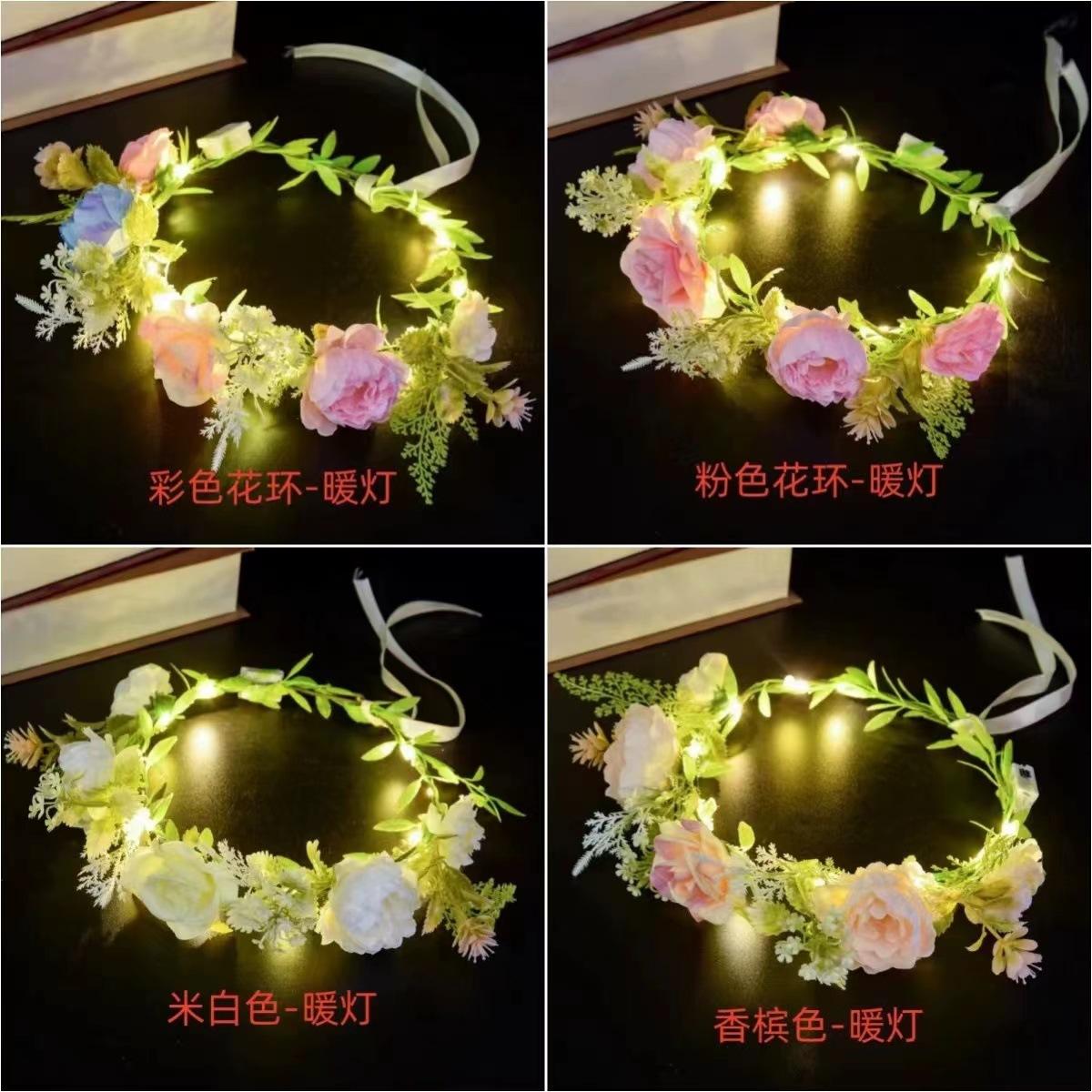 mori style luminous flash fairy garland sweet hair accessories bridal headdress wearing flower headband children camera shooting performance stall details Picture