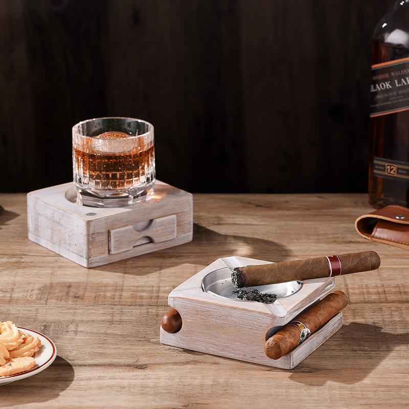 2024 new detachable creative cigar ashtray whiskey cup saucer with drawer storage practical ashtray cross-border Application Scenario