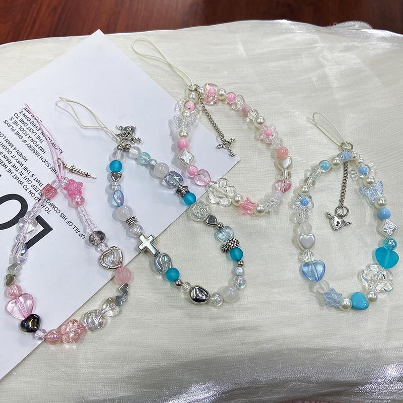 new sweet cherry blossom pink love short wrist mobile phone accessories ccd camera mobile phone chain lanyard pendant for women full figure