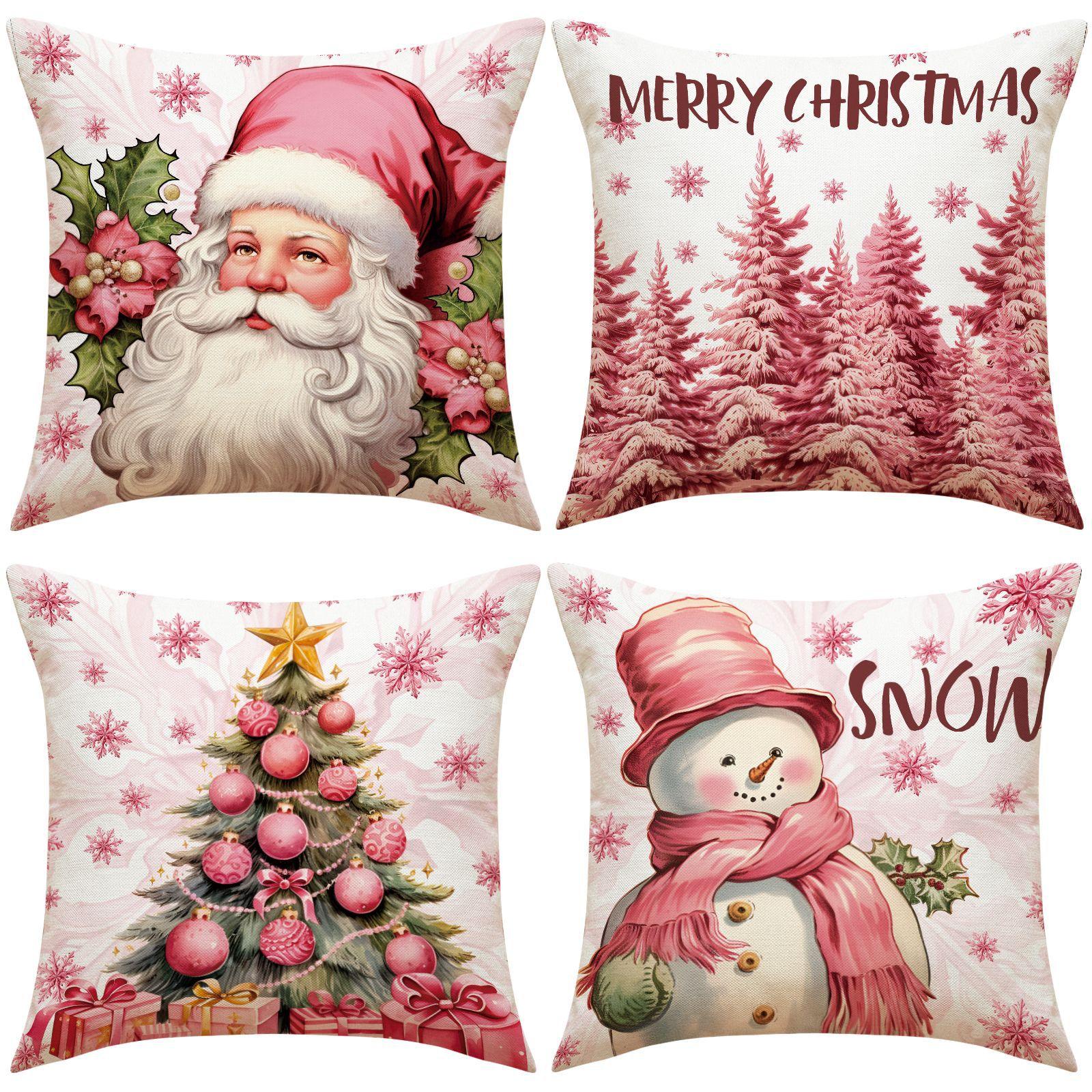 pink elk christmas pillow cover linen letter printing holiday decoration living room sofa cushion cover throw pillowcase