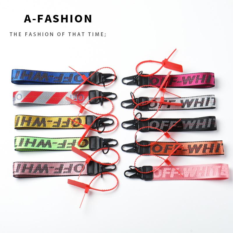 new off keychain white european and american fashion brand embroidered canvas logo pendant bags camera strap denim accessories details Picture