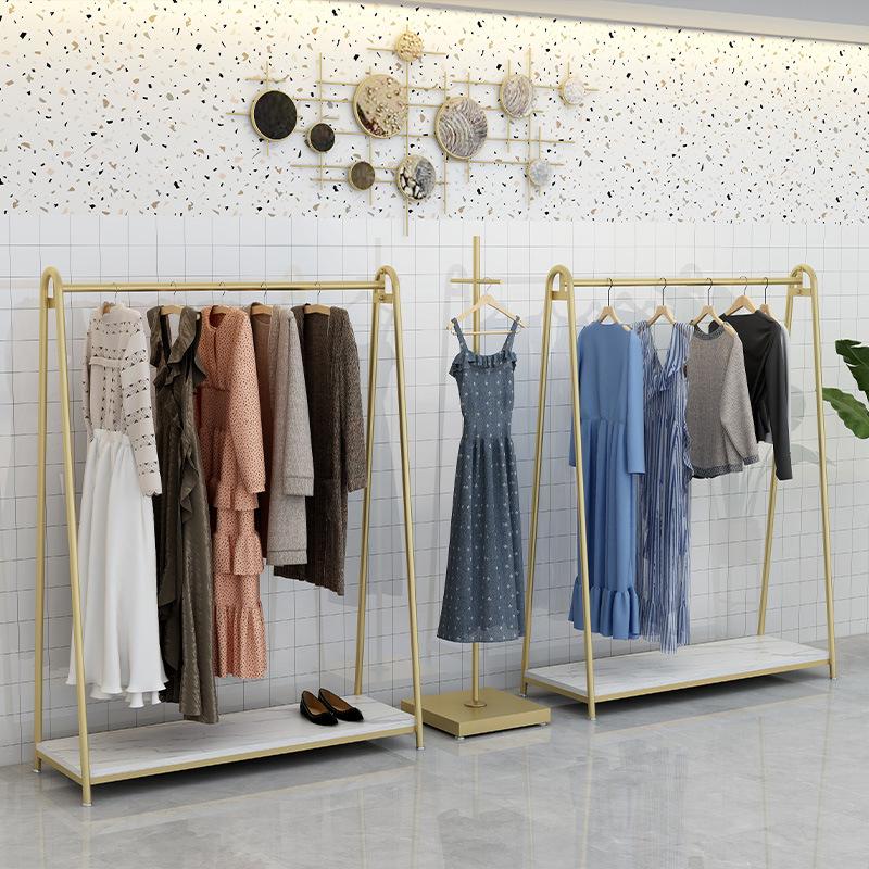 Clothing Store Display Stand Golden Clothes Rack Floor Women's Clothing Shelf Children's Clothing Display Combination Internet Celebrity Cloth Rack