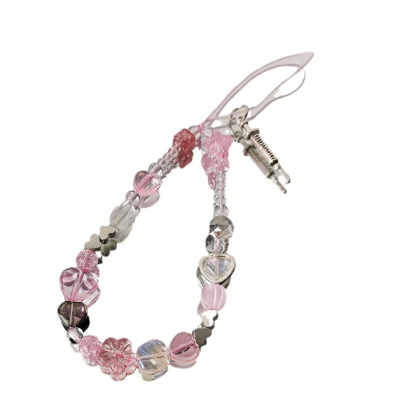 new sweet cherry blossom pink love short wrist mobile phone accessories ccd camera mobile phone chain lanyard pendant for women Item Picture