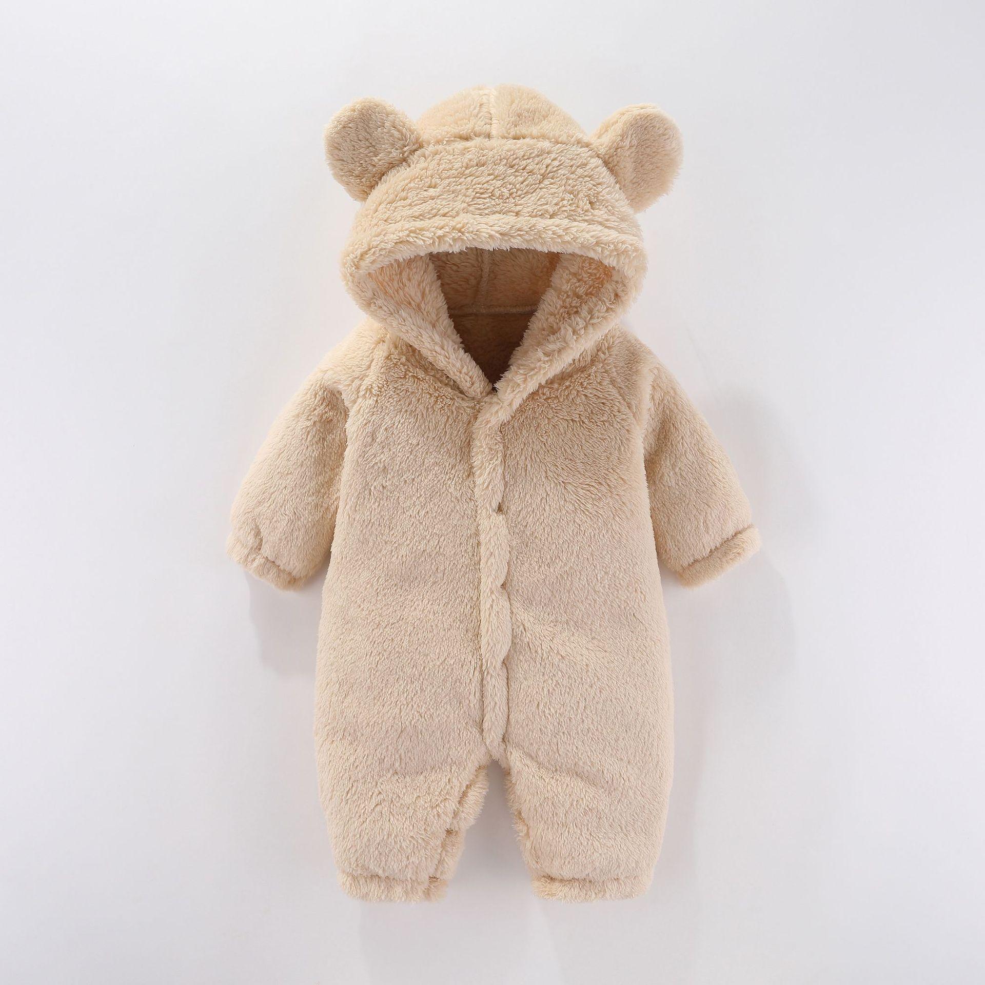 one piece dropshipping lambswool jumpsuit baby long-sleeved romper hooded cute rompers foreign trade children's clothing