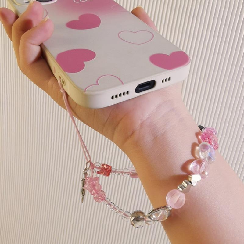 new sweet cherry blossom pink love short wrist mobile phone accessories ccd camera mobile phone chain lanyard pendant for women Application Scenario