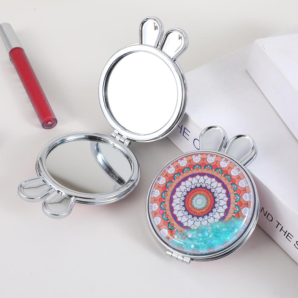 portable rabbit ear bread quicksand ethnic style series makeup mirror small double-sided foldable pocket makeup cosmetic mirror Application Scenario