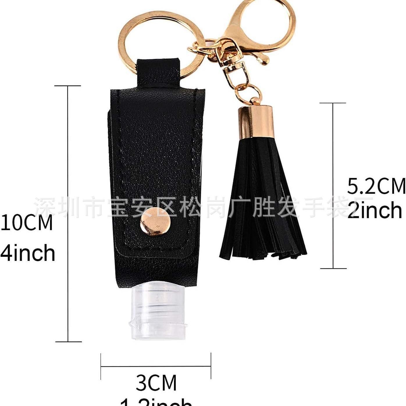 pu hand sanitizer leather case tassel spray keychain disinfectant fluid perfume spray empty bottle leather case keychain details Picture