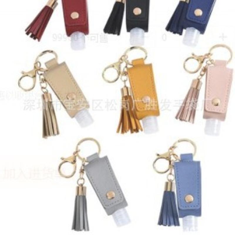 pu hand sanitizer leather case tassel spray keychain disinfectant fluid perfume spray empty bottle leather case keychain full figure