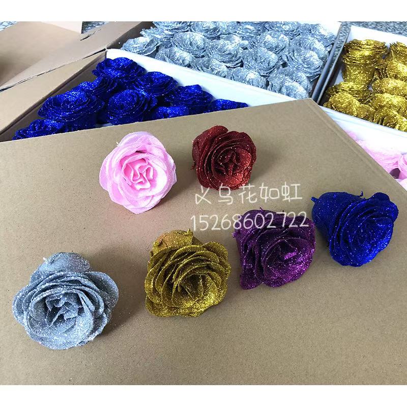  金粉玫瑰金粉花水晶玫瑰花三八妇女节母亲节教师节情人节花束材料包蓝色妖姬永生玫瑰花玻璃罩玫瑰