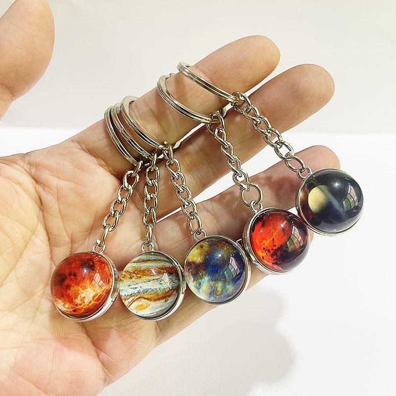 luminous universe star keychain solar system earth pendant galaxy nebula double-sided glass ball key chain gift details Picture