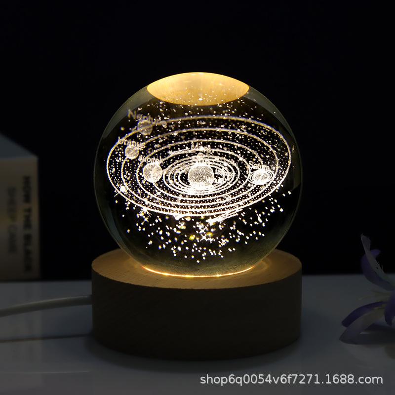 Hot Creative 3d Inner Carved Crystal Ball Solar System Saturn Night Light Study Bedroom Luminous Glass Ball Crafts Specification drawing